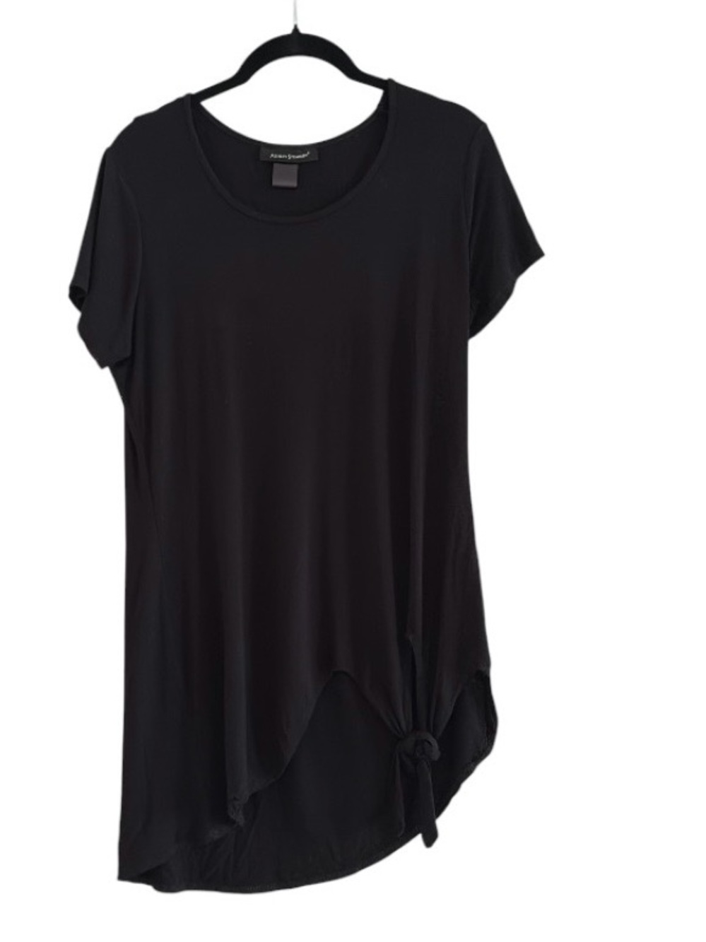 Ashley Stewart Black Asymmetric Short Sleeve Knot Hem Top Size M/12